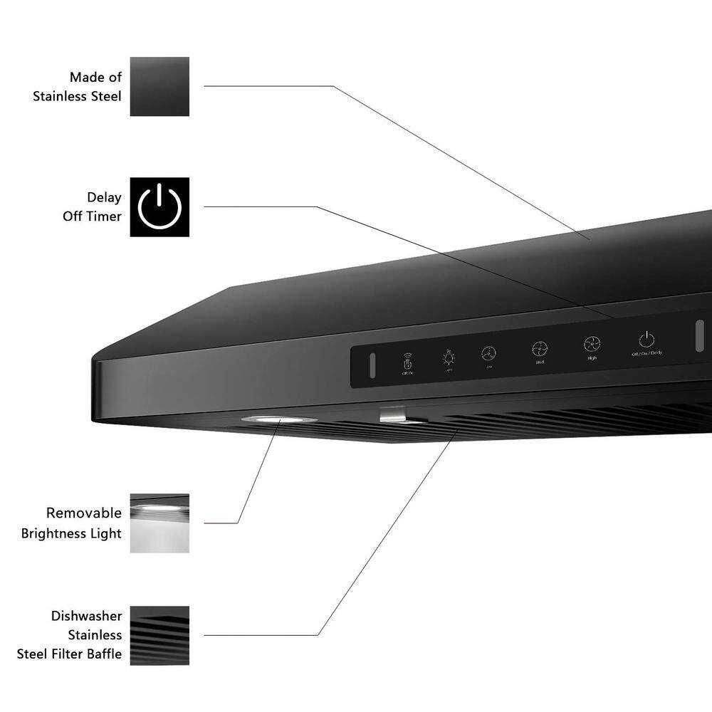 VIKIO C01-36-BSS 36 in. 900 CFM Ducted Under Cabinet Range Hood in Black Stainless Steel with 2 -Way Venting and LED3