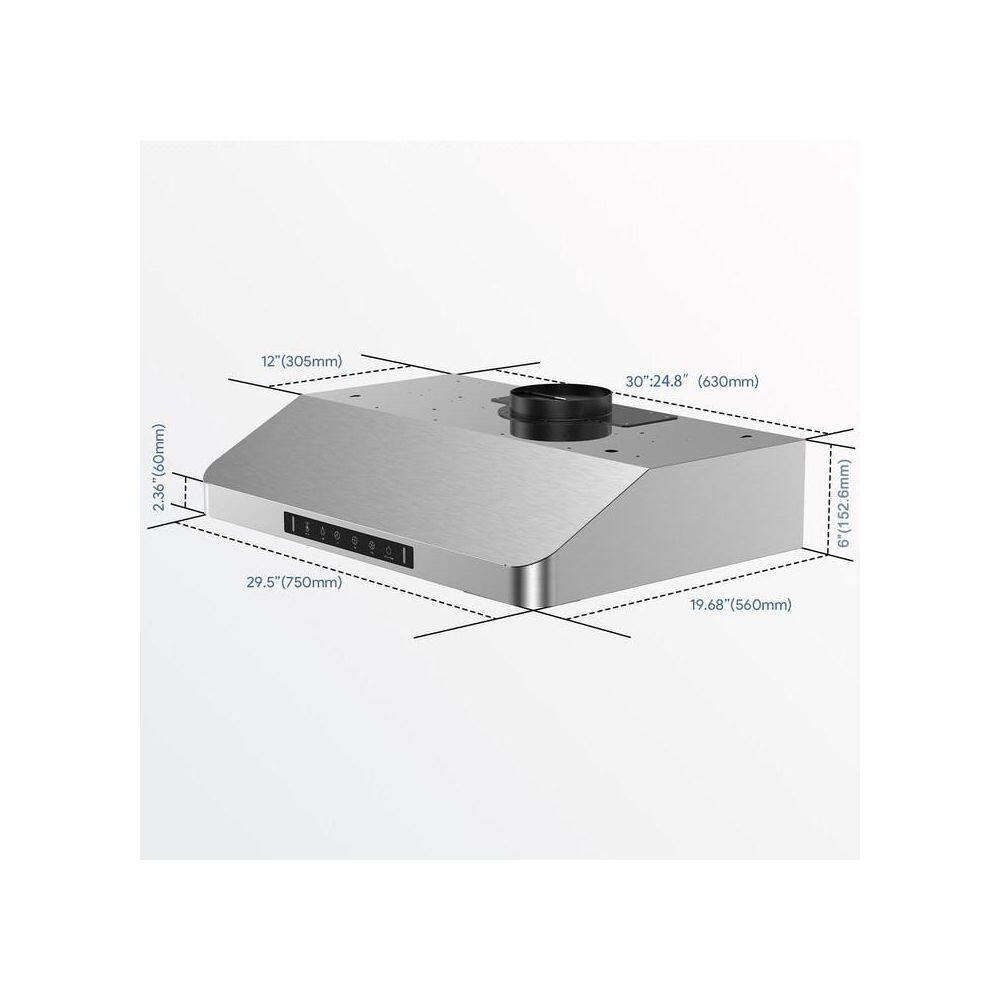 VIKIO IKC01-30-J 30 in. 900 CFM Ducted Under Cabinet Range Hood in Stainless Steel with 3 -Way Venting and Removable LED89