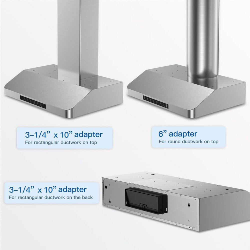 VIKIO IKC01-42-J 42 in. 900 CFM Ducted Under Cabinet Range Hood in Stainless Steel with 3 -Way Venting and Removable LED11