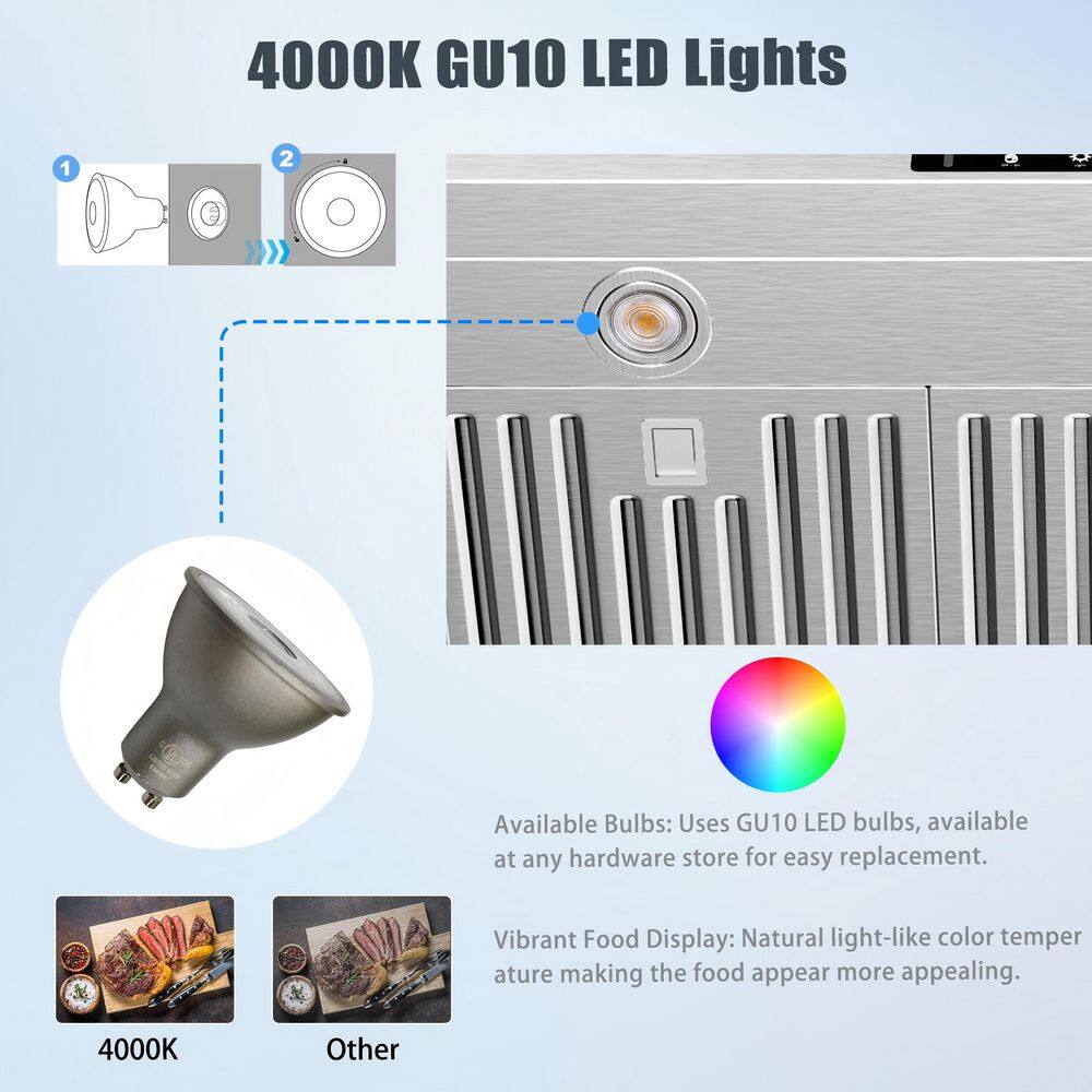 VIKIO IKC01-42-J 42 in. 900 CFM Ducted Under Cabinet Range Hood in Stainless Steel with 3 -Way Venting and Removable LED3