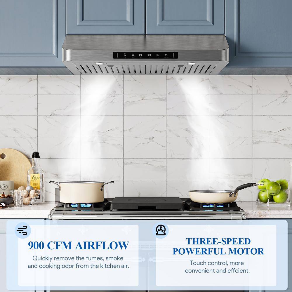 VIKIO IKC01-42-J 42 in. 900 CFM Ducted Under Cabinet Range Hood in Stainless Steel with 3 -Way Venting and Removable LED5
