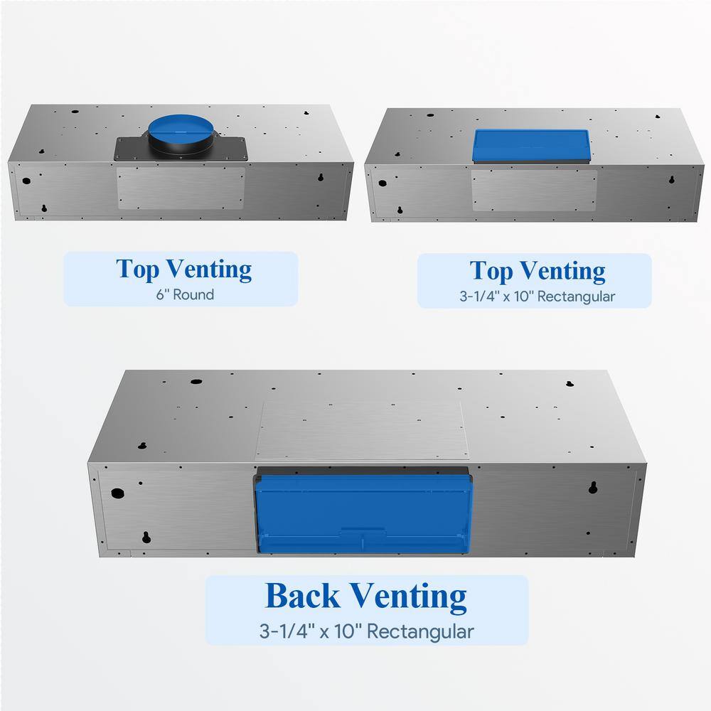 VIKIO IKC01-42-J 42 in. 900 CFM Ducted Under Cabinet Range Hood in Stainless Steel with 3 -Way Venting and Removable LED6