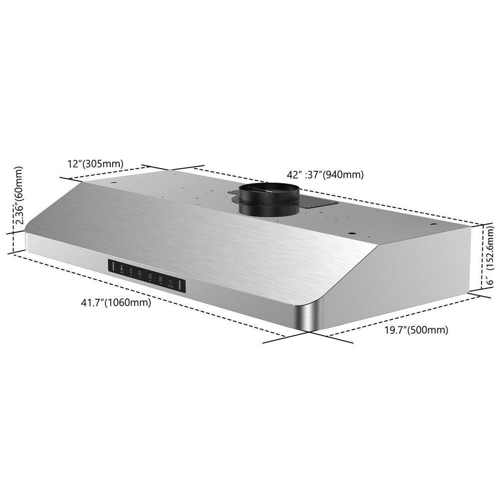 VIKIO IKC01-42-J 42 in. 900 CFM Ducted Under Cabinet Range Hood in Stainless Steel with 3 -Way Venting and Removable LED90