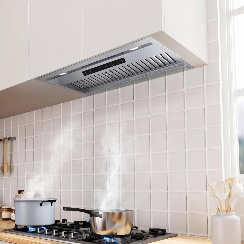 VIKIO RHIN02-42 42 in. 900 CFM Convertible Insert Range Hood Stainless Steel with Baffle Filters, LED and Gesture Control1