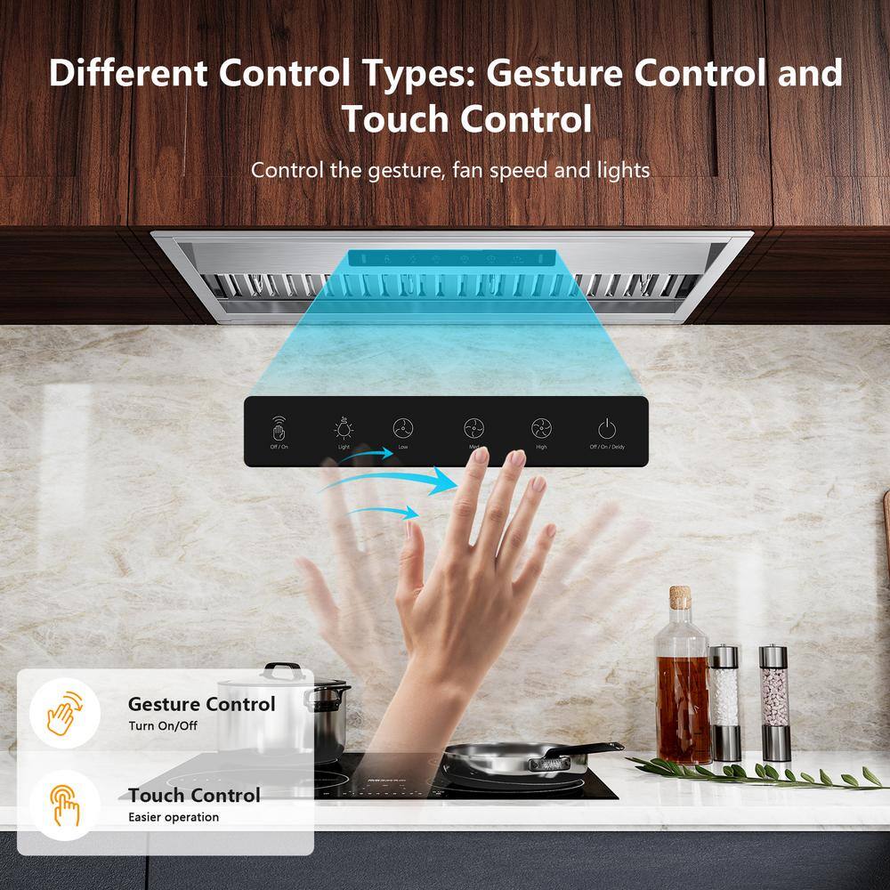 VIKIO RHIN02-42 42 in. 900 CFM Convertible Insert Range Hood Stainless Steel with Baffle Filters, LED and Gesture Control4