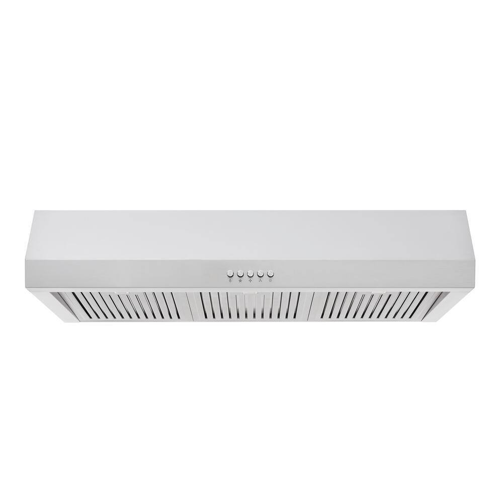 Vissani Sarela 36 in. W x 7 in. H 500CFM Convertible Under Cabinet Range Hood in Stainless Steel with LED Lights and Filter Vissani Sarela 36 in. W x 7 in. H 500CFM Convertible Under Cabinet Range Hood in Stainless Steel with LED Lights and Filter