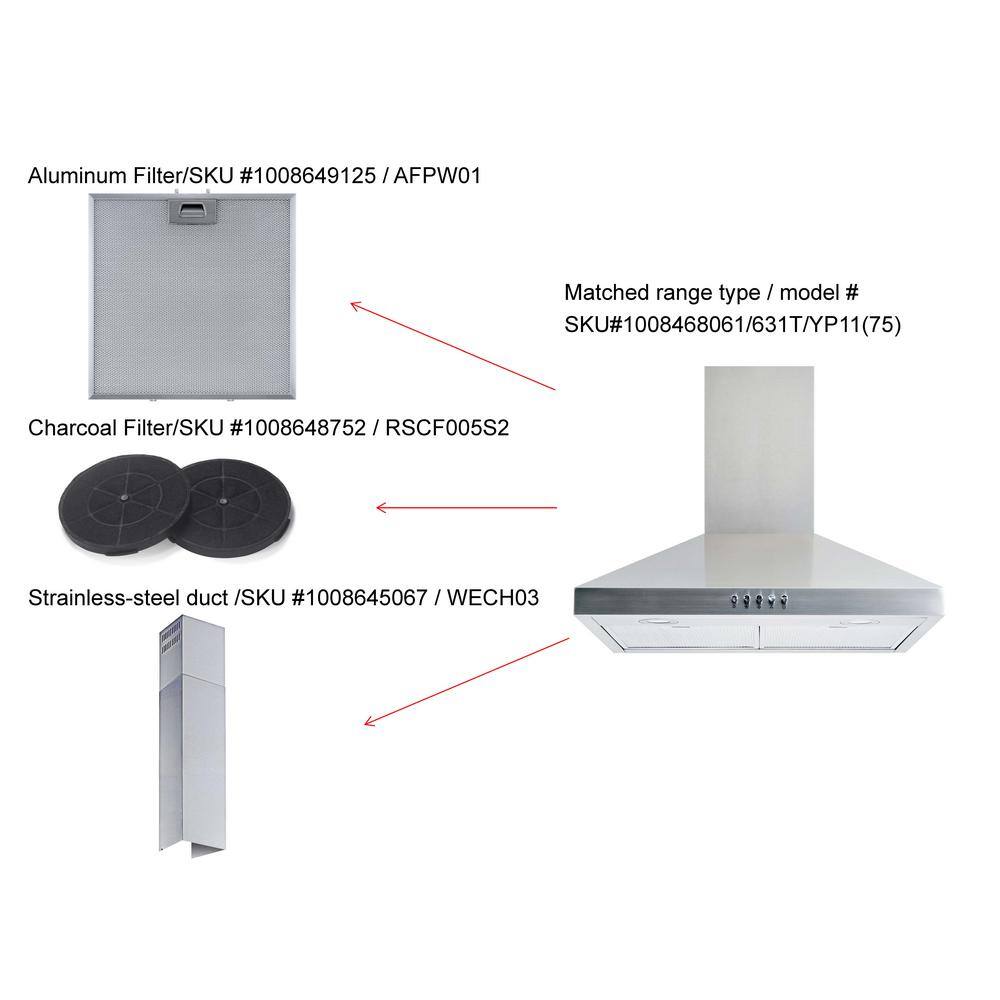 Vissani Siena 30 in. 350CFM Convertible Pyramid Wall Mount Range Hood in Stainless Steel with Charcoal Filter and LED Lighting6