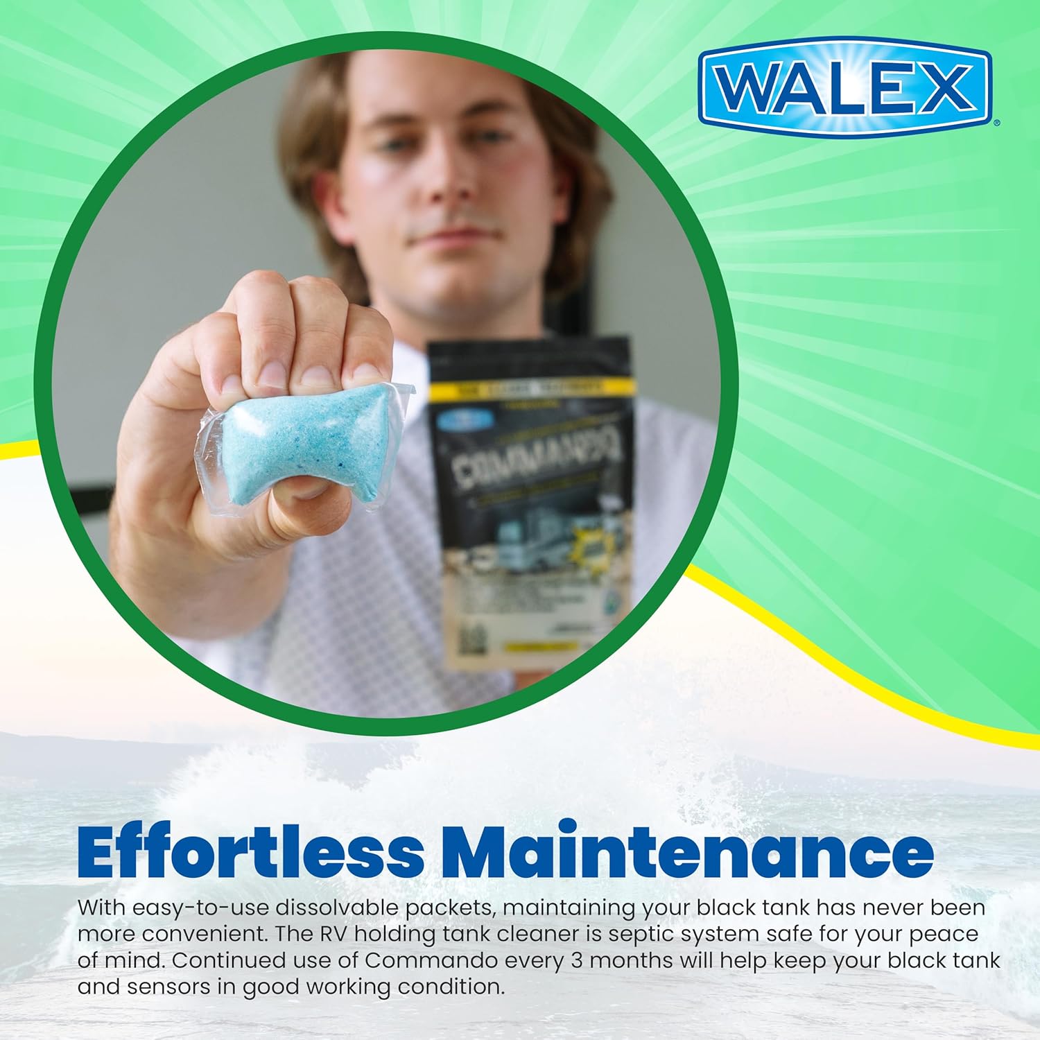 Walex Commando RV Black Holding Tank & Sensor Cleaner - Eliminates Waste & Paper Buildup, Restores Sensor Function, Lubricates Valves & Seals, Advanced Enzyme Formula; Dissolvable Packets, 40 Pack3