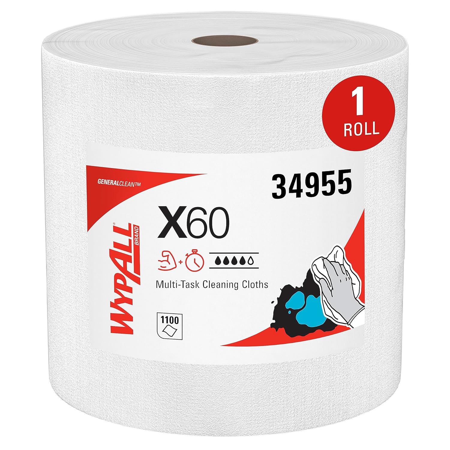 WypAll GeneralClean X60 Cloths Multi-Task Cleaning Wipes, Jumbo (34955), Strong and Absorbent Towels, White (1 Roll of 1,100 Sheets, 1,100 Sheet Total) WypAll GeneralClean X60 Cloths Multi-Task Cleaning Wipes, Jumbo (34955), Strong and Absorbent Towels, White (1 Roll of 1,100 Sheets, 1,100 Sheet Total)