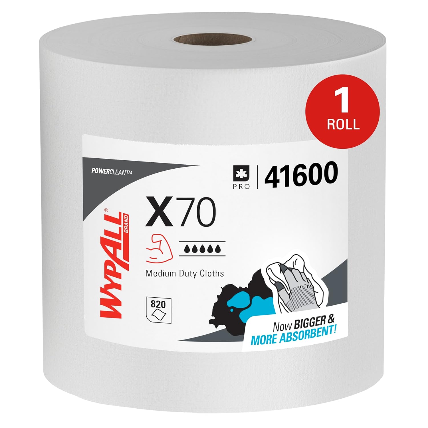 WypAll PowerClean X70 Cloths Medium Duty Wipes (41600), Jumbo, Long Lasting Towels, White (1 Roll of 870 Sheets, 870 Sheet Total) WypAll PowerClean X70 Cloths Medium Duty Wipes (41600), Jumbo, Long Lasting Towels, White (1 Roll of 870 Sheets, 870 Sheet Total)