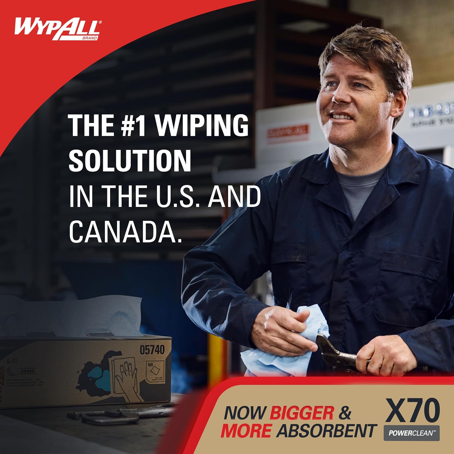 WypAll PowerClean X70 Cloths Medium Duty Wipes (41600), Jumbo, Long Lasting Towels, White (1 Roll of 870 Sheets, 870 Sheet Total)2
