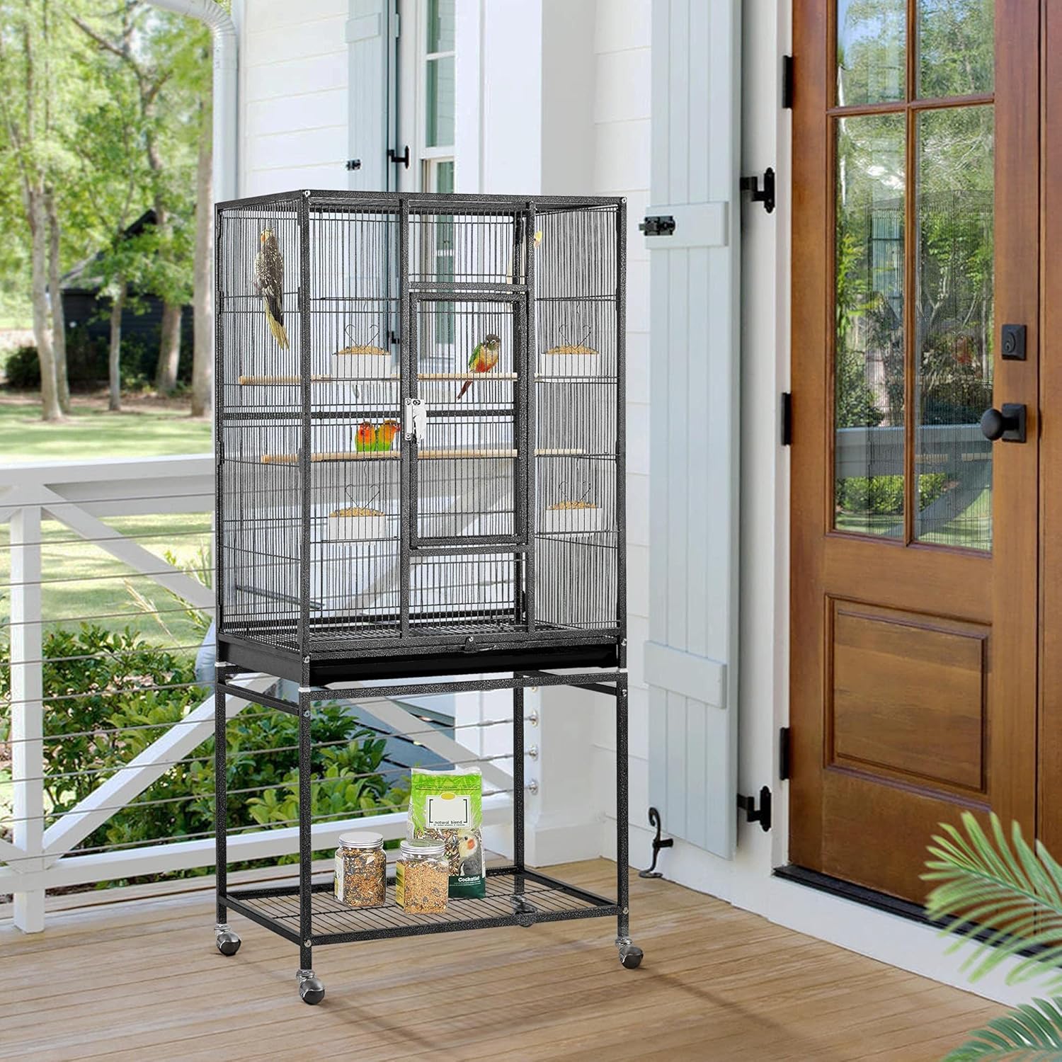 Yaheetech 54-inch Wrought Iron Standing Large Parrot Parakeet Flight Bird Cage for Small Parrot Sun Parakeet Green Cheek Conure Lovebird Budgie Finch Canary Bird Cage with Stand1
