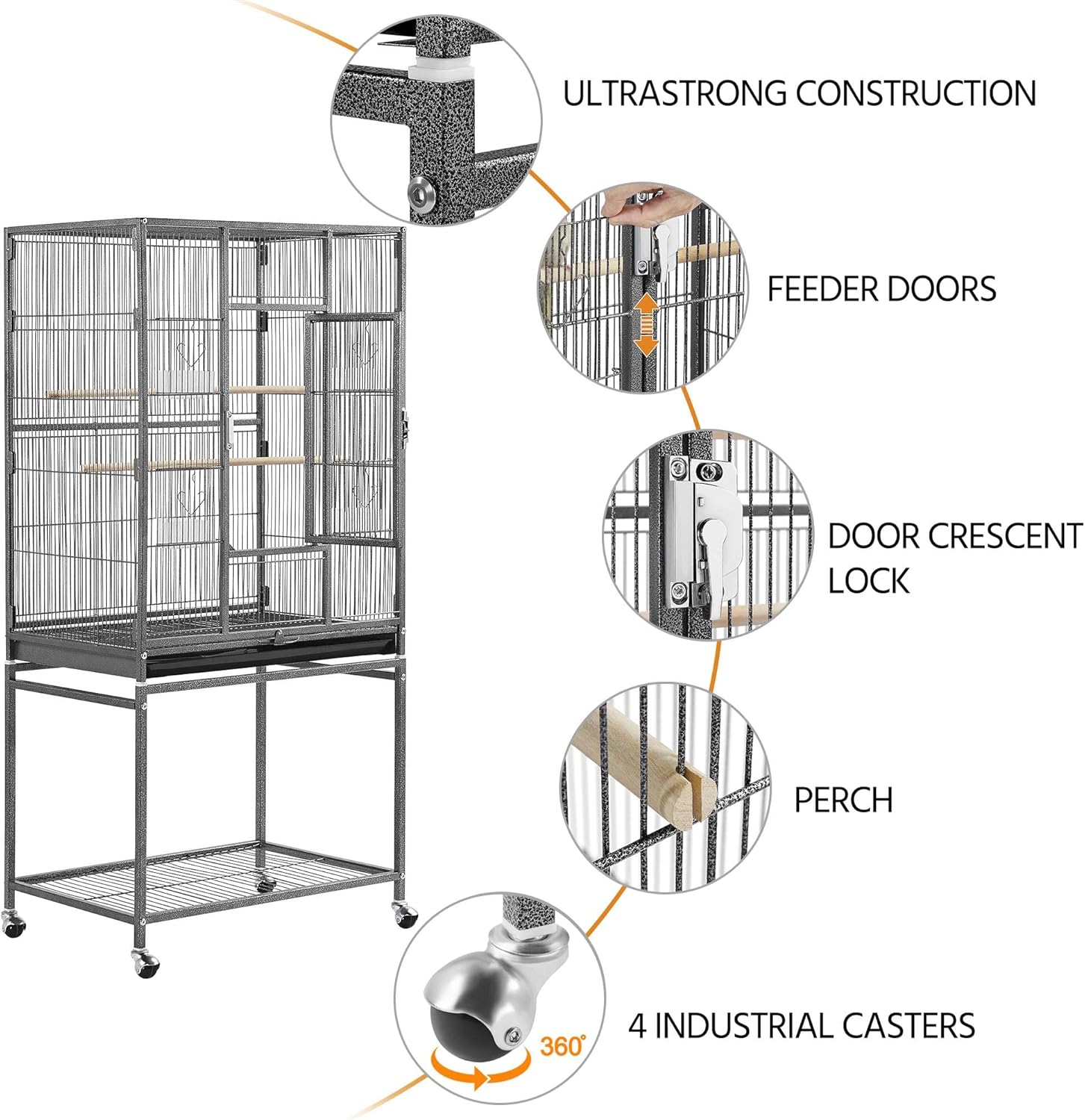 Yaheetech 54-inch Wrought Iron Standing Large Parrot Parakeet Flight Bird Cage for Small Parrot Sun Parakeet Green Cheek Conure Lovebird Budgie Finch Canary Bird Cage with Stand8