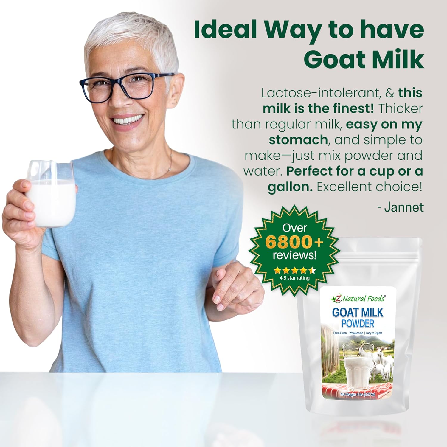 Z Natural Foods Goat Milk Powder - Pure Netherlands Full Cream Milk, Powdered Goat Milk, Highly Nutritious, Easy Digestion - Whole Goats Milk for Adults for Smoothies, Cooking, Baking, 5 lbs14