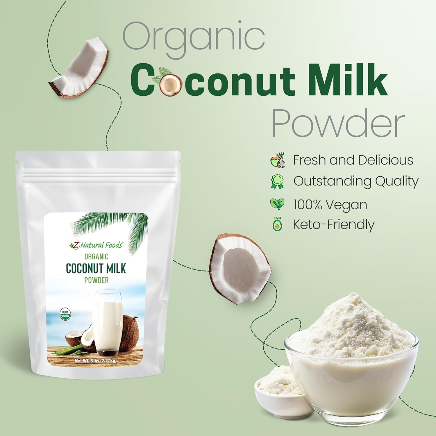 Z Natural Foods Organic Coconut Milk Powder - All-Natural Vegan Dairy-Free Alternative with MCTs - Unsweetened Coconut Creamer for Coffee & Smoothies - Gluten-Free, Non-GMO, 5 lbs2