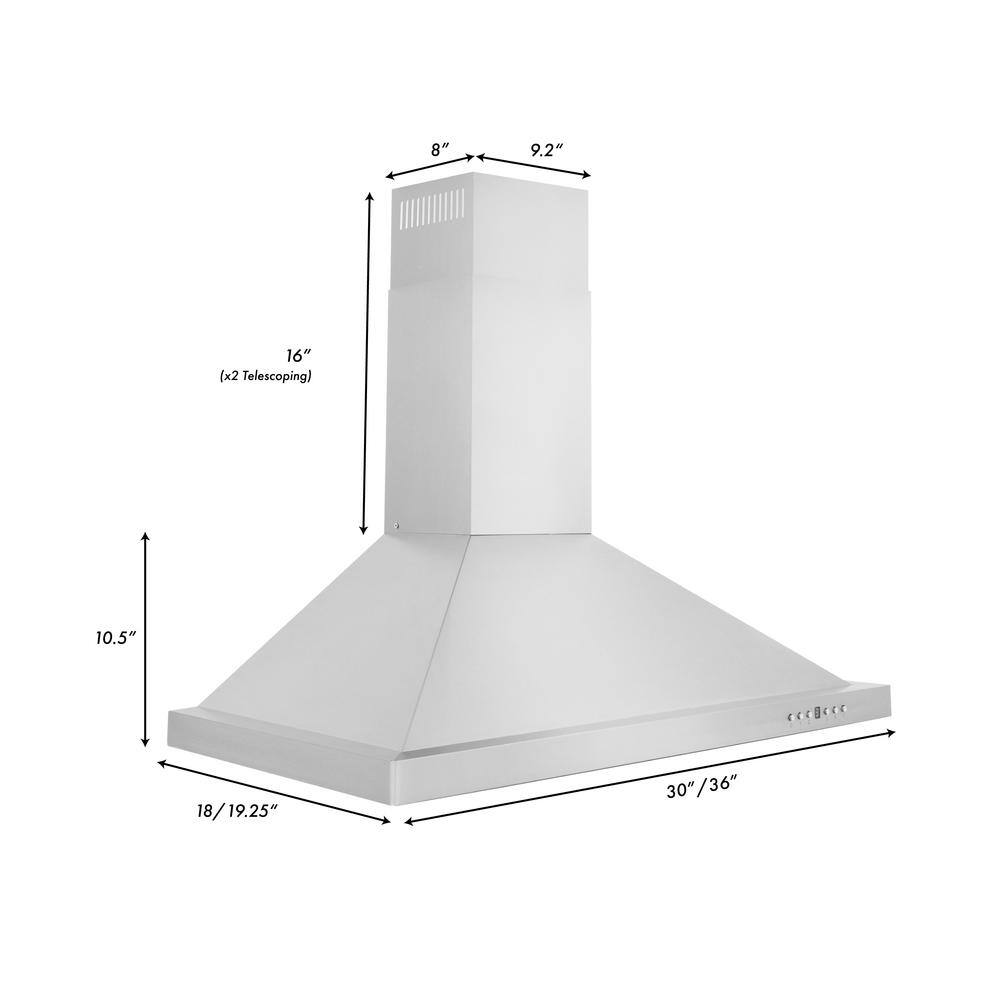 ZLINE Kitchen and Bath KB-30 30 in. 400 CFM Convertible Vent Wall Mount Range Hood with LED Lighting - Stainless Steel19