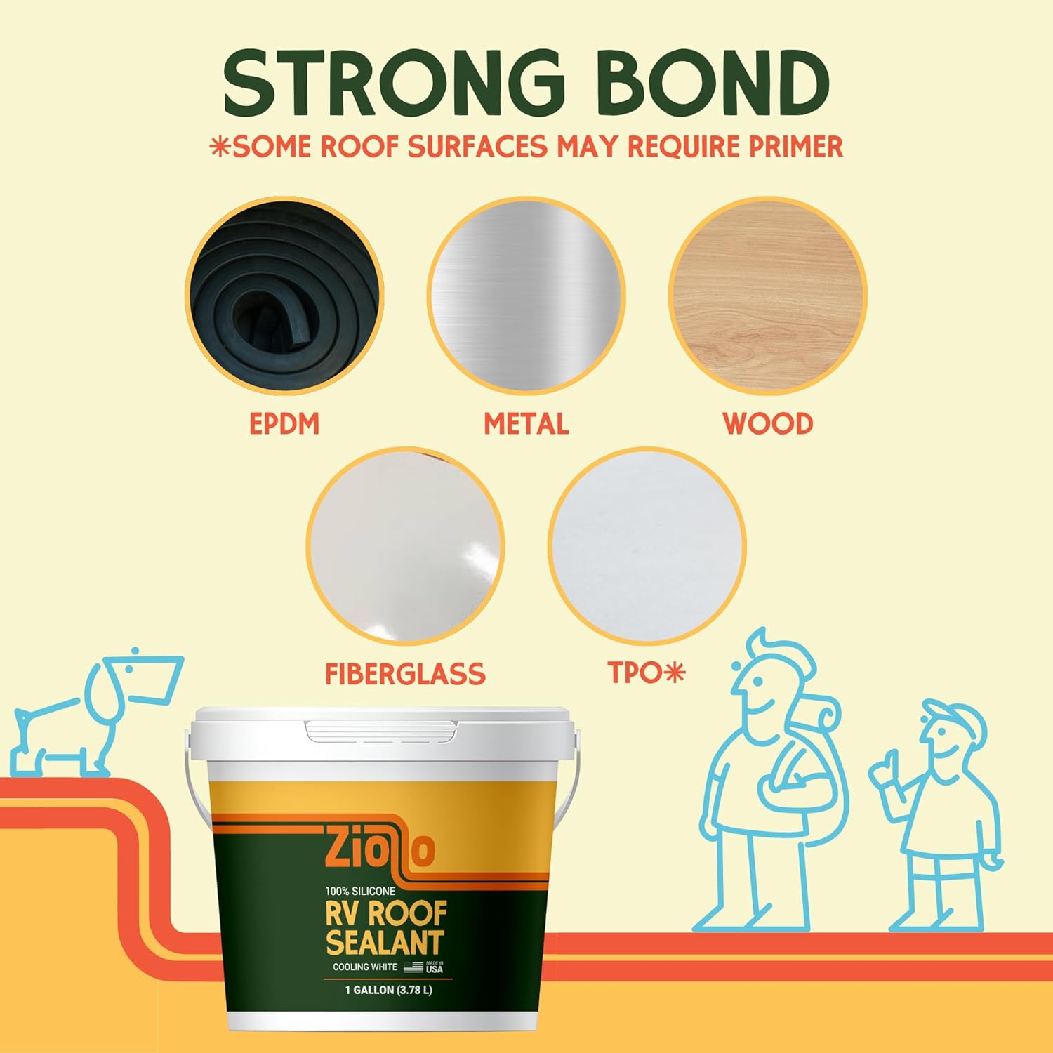 Ziollo RV 30 ft Roof Repair Kit - Roof Repair Kit to Seal and Waterproof, Bond to EPDM Rubber with Sealant (1 Paintable Tape, 4 pk Caulking, 1 Cleaner and 4G Silicone Pail)13