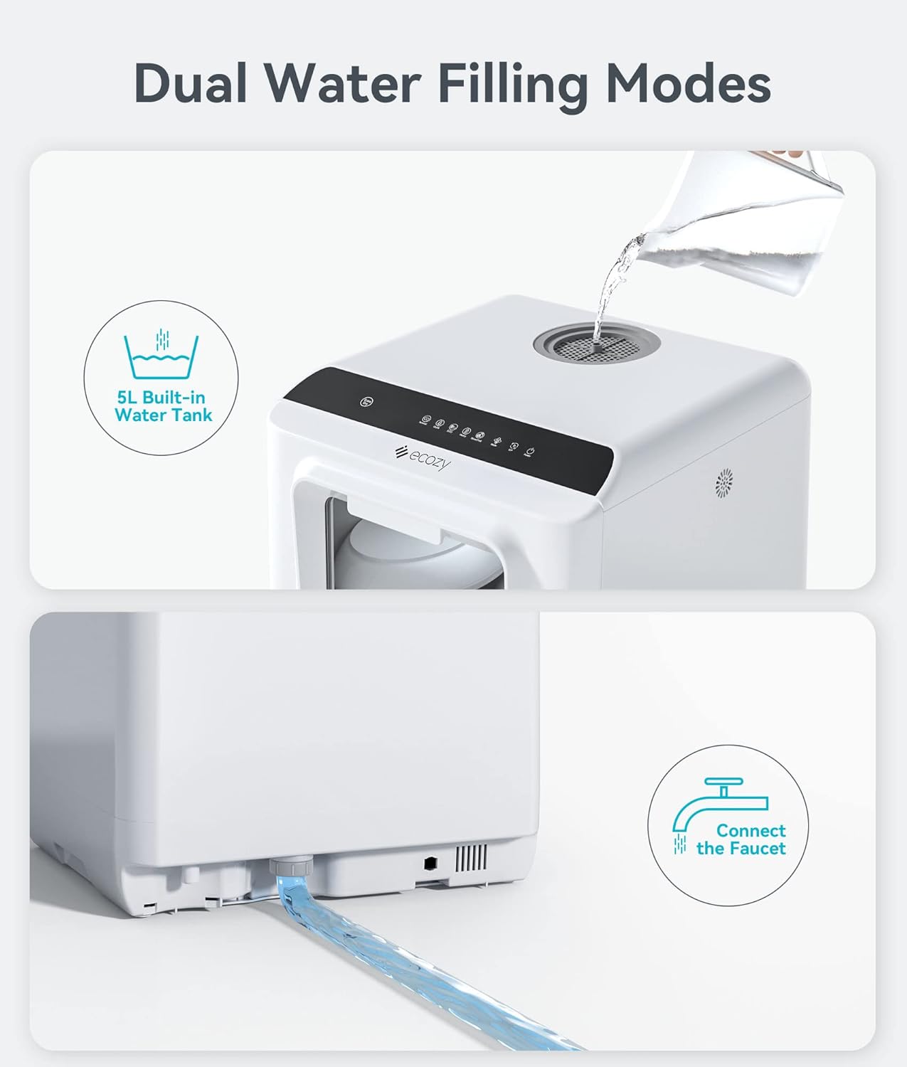 ecozy Portable Dishwasher Countertop, Mini Dishwasher with a Built-in 5L Water Tank, No Hookup Needed, 6 Washing Programs, Extra Air Drying Function for Apartments, Camping and RV2