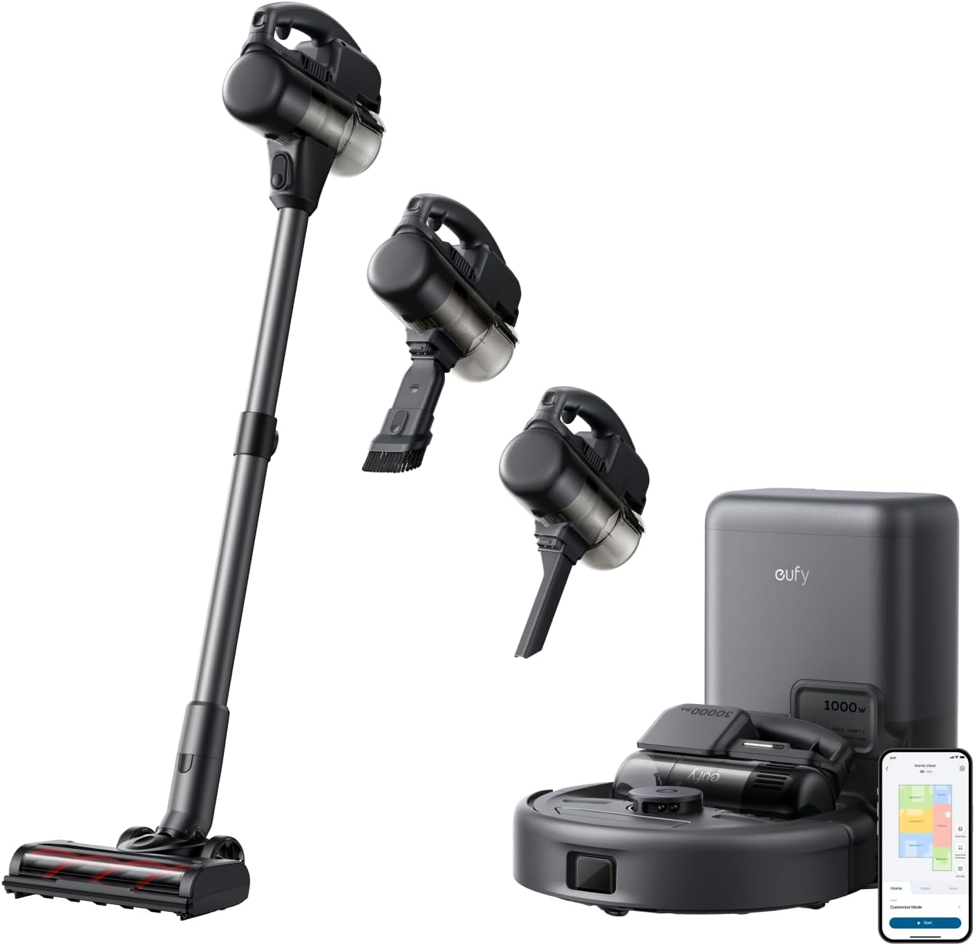 eufy Robot Vacuum 3-in-1 E20,with Versatile Stick and Handheld Vacuum Cleaner Combo,Self Emptying Up to 75 Days,Max 30,000Pa,Smart Obstacle Avoidance,Pro-Detangle,Ideal for Carpet,Crevices,Stairs eufy Robot Vacuum 3-in-1 E20,with Versatile Stick and Handheld Vacuum Cleaner Combo,Self Emptying Up to 75 Days,Max 30,000Pa,Smart Obstacle Avoidance,Pro-Detangle,Ideal for Carpet,Crevices,Stairs