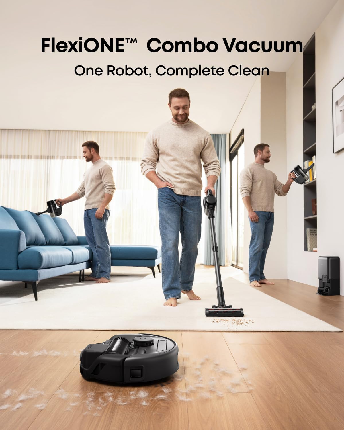 eufy Robot Vacuum 3-in-1 E20,with Versatile Stick and Handheld Vacuum Cleaner Combo,Self Emptying Up to 75 Days,Max 30,000Pa,Smart Obstacle Avoidance,Pro-Detangle,Ideal for Carpet,Crevices,Stairs1