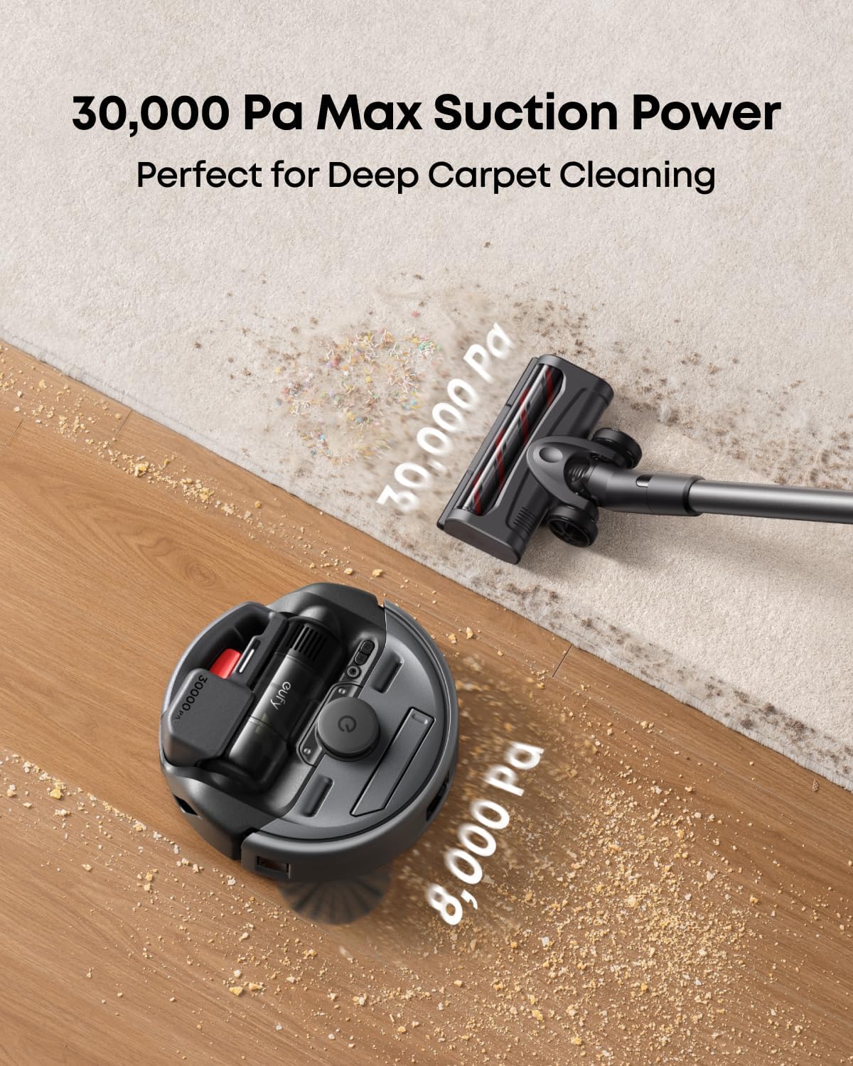 eufy Robot Vacuum 3-in-1 E20,with Versatile Stick and Handheld Vacuum Cleaner Combo,Self Emptying Up to 75 Days,Max 30,000Pa,Smart Obstacle Avoidance,Pro-Detangle,Ideal for Carpet,Crevices,Stairs3