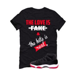 Jordan 11 Bred Velvet Black T-Shirt (Love is Fake) DB5457-061