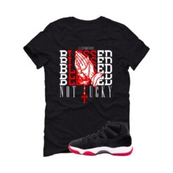 Jordan 11 Bred Velvet Black T-Shirt (Blessed not lucky) DB5457-061