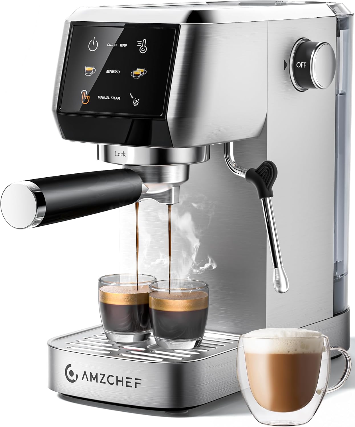 AMZCHEF Espresso Machine 20 Bar Professional Coffee Maker with Milk Frother, Adjustable Temperature & Pressure, Stainless Steel Espresso Maker for Cappuccino, Latte, Mocha, 44oz Removable Water Tank AMZCHEF Espresso Machine 20 Bar Professional Coffee Maker with Milk Frother, Adjustable Temperature & Pressure, Stainless Steel Espresso Maker for Cappuccino, Latte, Mocha, 44oz Removable Water Tank