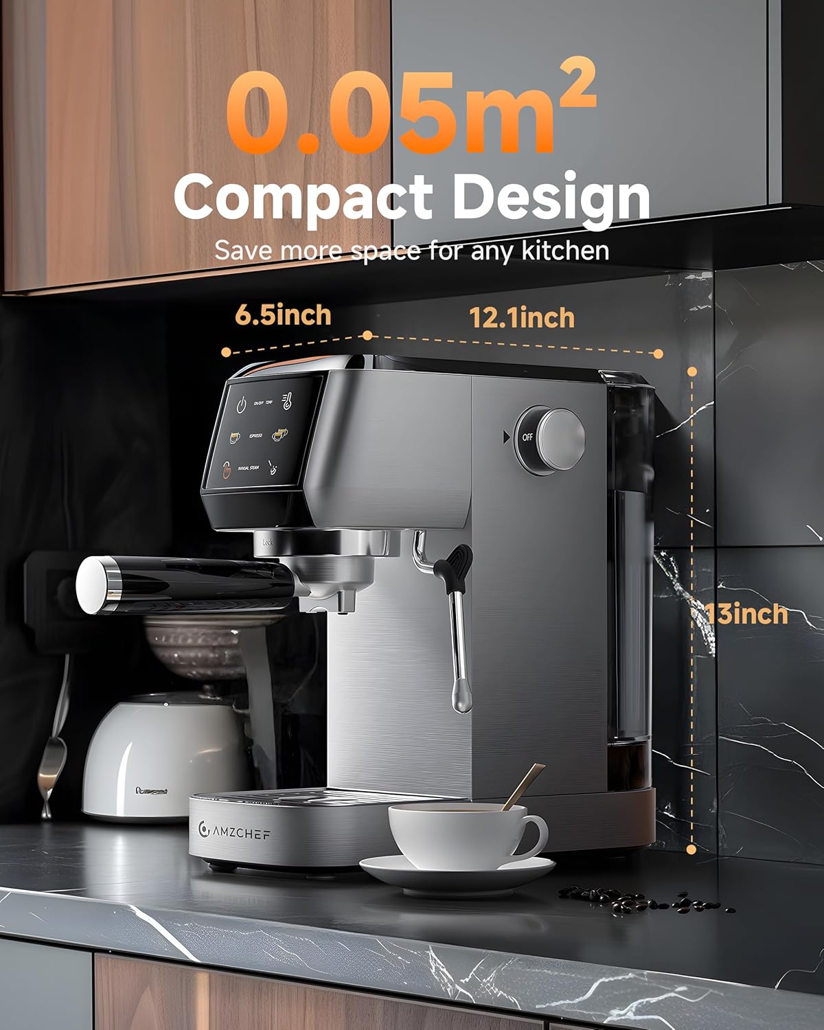 AMZCHEF Espresso Machine 20 Bar Professional Coffee Maker with Milk Frother, Adjustable Temperature & Pressure, Stainless Steel Espresso Maker for Cappuccino, Latte, Mocha, 44oz Removable Water Tank0