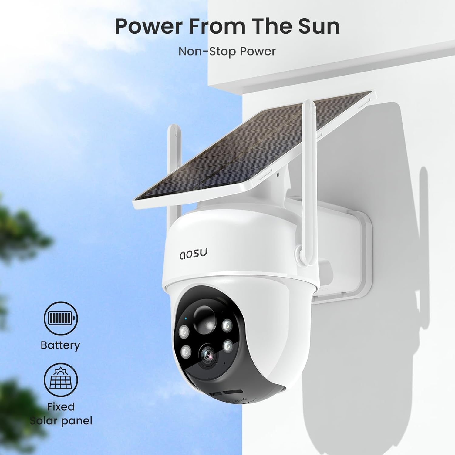 AOSU Security Cameras Outdoor Wireless, 2 Cam-Kit, No Subscription, Solar-Powered, Home Security Cameras System with 360° Pan & Tilt, Auto Tracking, 2K Color Night Vision, Easy Setup, 5G & 2.4G WiFi8
