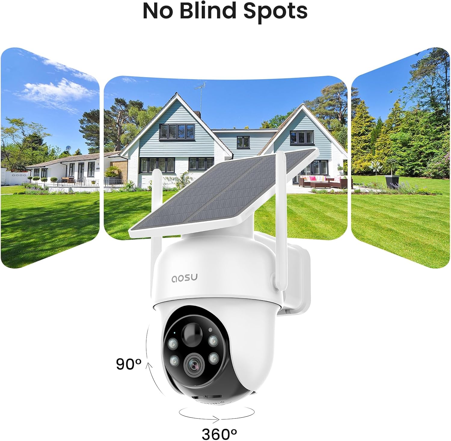 AOSU Security Cameras Outdoor Wireless, 4 Cam-Kit, No Subscription, Solar-Powered, Home Security Cameras System with 360° Pan & Tilt, Auto Tracking, 2K Color Night Vision, Easy Setup, 5G & 2.4G WiFi6