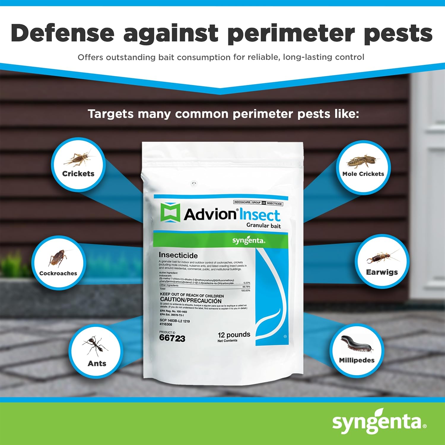 Advion Insect Granular Bait, 12-lb. Bag, Effective Insect Granular Bait, Formulated with 0.22% Indoxacarb, Outdoor Use, for Control of Prevailing Perimeter Pests1