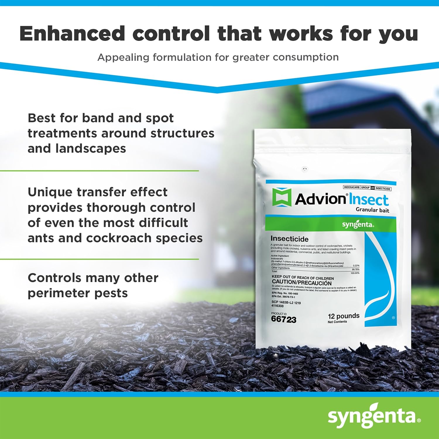 Advion Insect Granular Bait, 12-lb. Bag, Effective Insect Granular Bait, Formulated with 0.22% Indoxacarb, Outdoor Use, for Control of Prevailing Perimeter Pests5