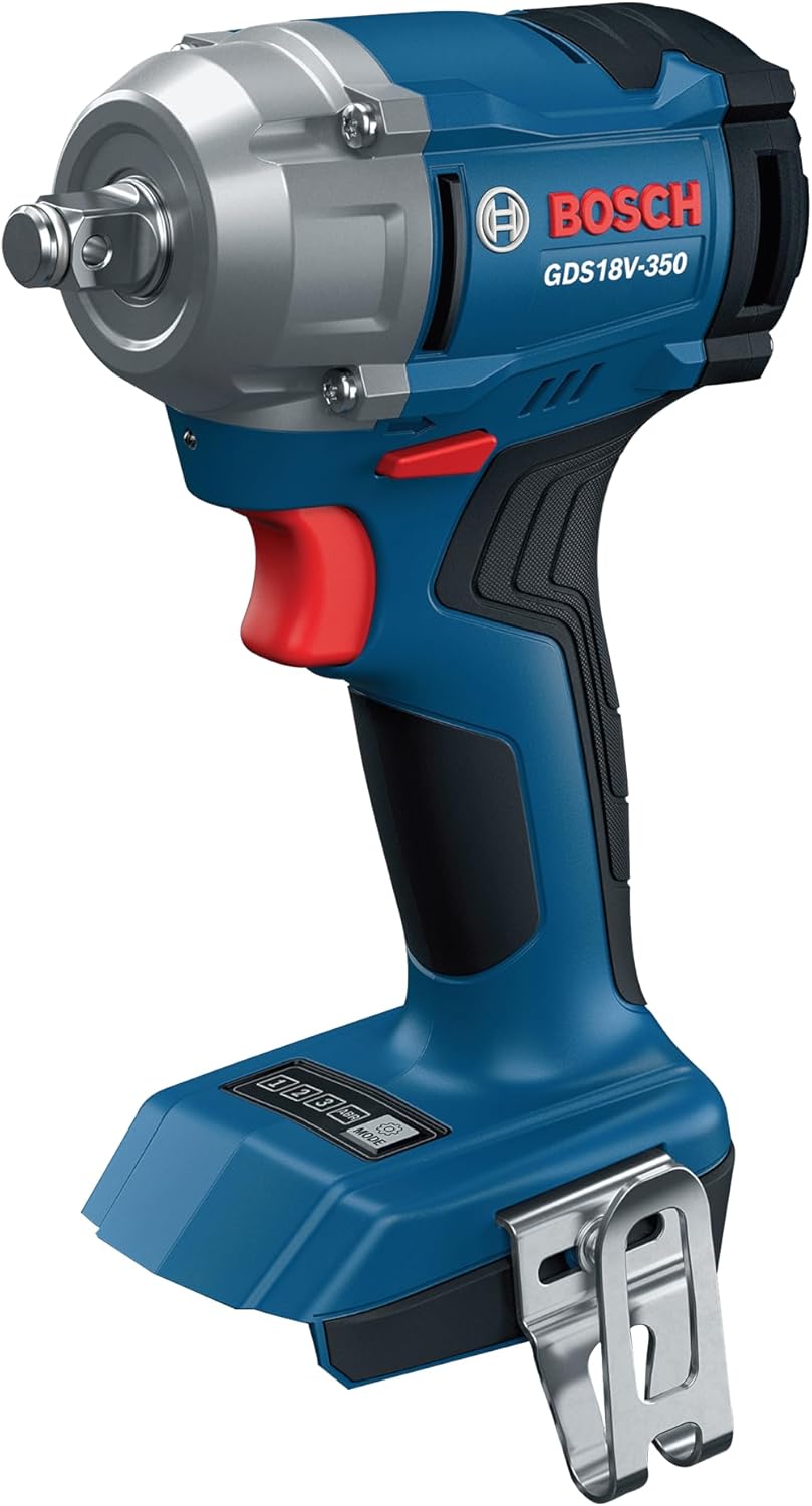 BOSCH GDS18V-350N 18V Brushless ½ In. Mid Torque Impact Wrench - 410 Ft.-Lbs Breakaway Torque, 250 Ft.-Lbs Fastening Torque, Compact Design (Bare Tool) BOSCH GDS18V-350N 18V Brushless ½ In. Mid Torque Impact Wrench - 410 Ft.-Lbs Breakaway Torque, 250 Ft.-Lbs Fastening Torque, Compact Design (Bare Tool)