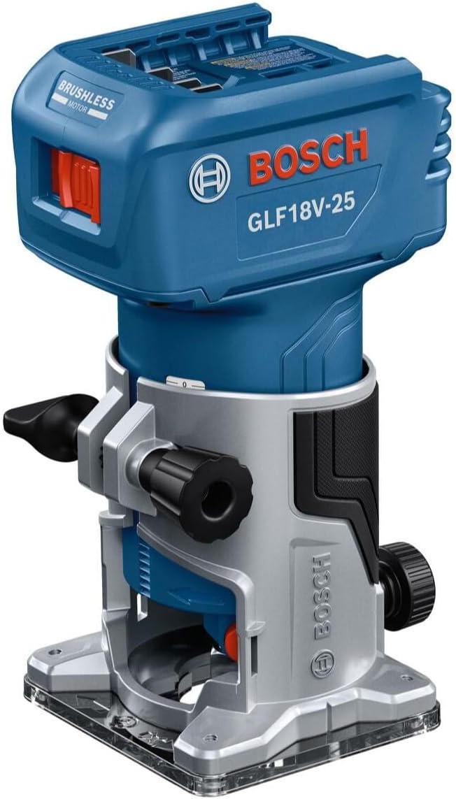 BOSCH GLF18V-25N 18V Laminate Trim Router - Powerful Brushless Motor, 10,000-30,000 RPM, Lightweight, Ergonomic, Enhanced Dust Extraction, Quick Depth Adjustments for Precise Trimming BOSCH GLF18V-25N 18V Laminate Trim Router - Powerful Brushless Motor, 10,000-30,000 RPM, Lightweight, Ergonomic, Enhanced Dust Extraction, Quick Depth Adjustments for Precise Trimming