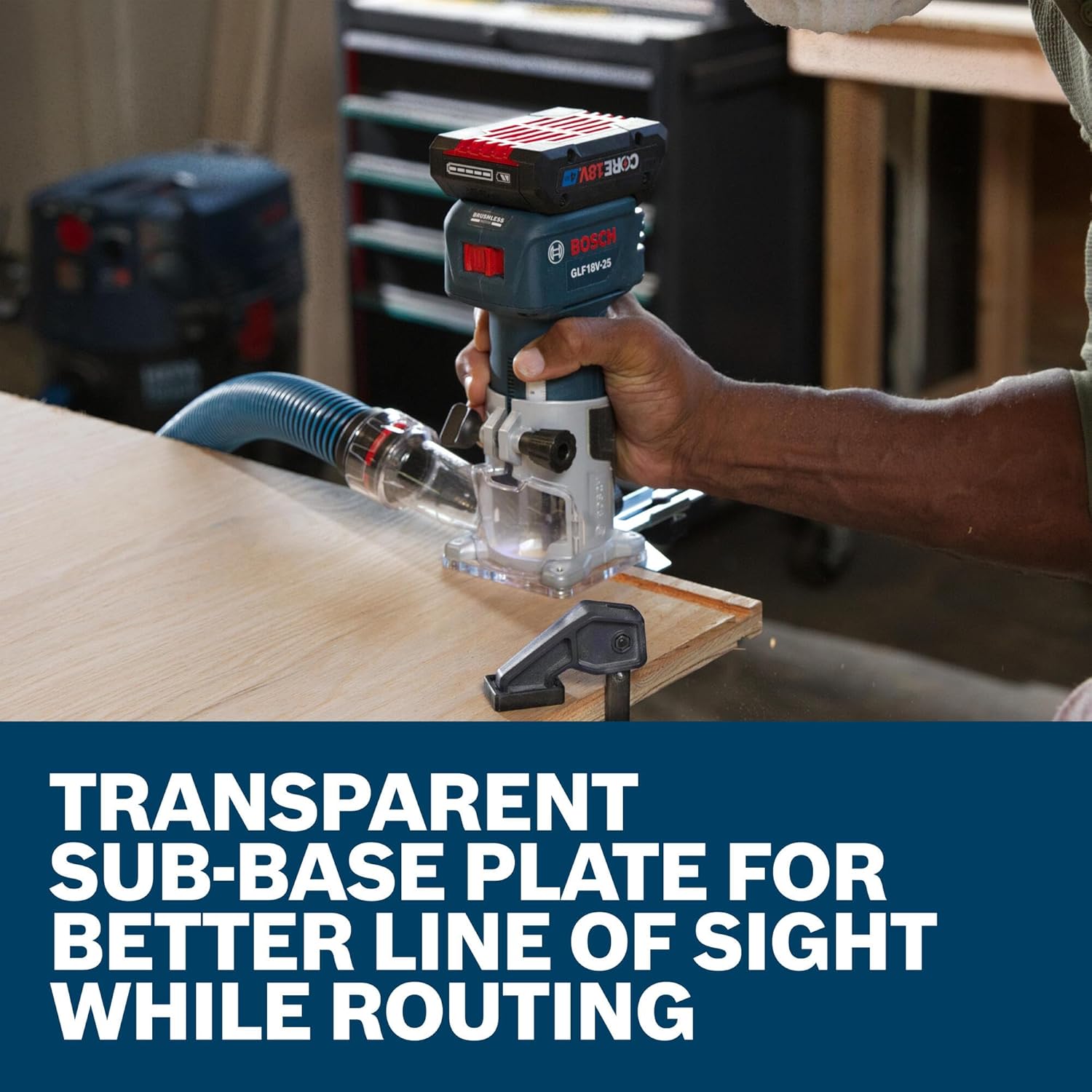 BOSCH GLF18V-25N 18V Laminate Trim Router - Powerful Brushless Motor, 10,000-30,000 RPM, Lightweight, Ergonomic, Enhanced Dust Extraction, Quick Depth Adjustments for Precise Trimming14