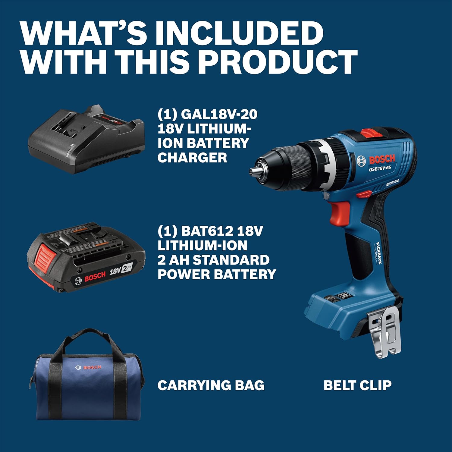 BOSCH GSB18V-65B12 1 2 In. Brushless Hammer Drill Driver Kit - 575 In.-Lbs. Max Torque, Switchable KickBack Control, Rapid Mode Selector, Dual LED Worklights, Battery and Charger Kit Included2