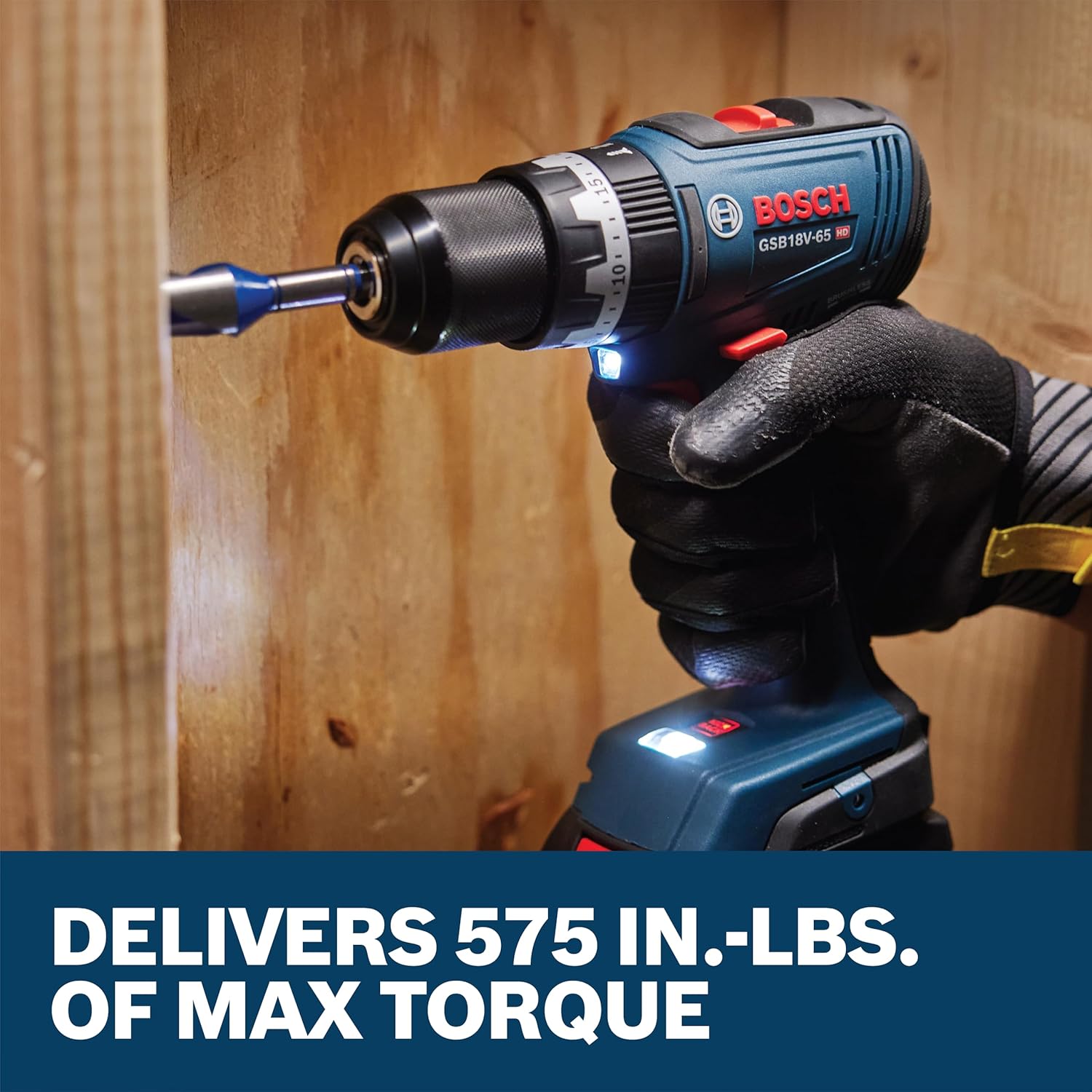 BOSCH GSB18V-65B12 1 2 In. Brushless Hammer Drill Driver Kit - 575 In.-Lbs. Max Torque, Switchable KickBack Control, Rapid Mode Selector, Dual LED Worklights, Battery and Charger Kit Included7