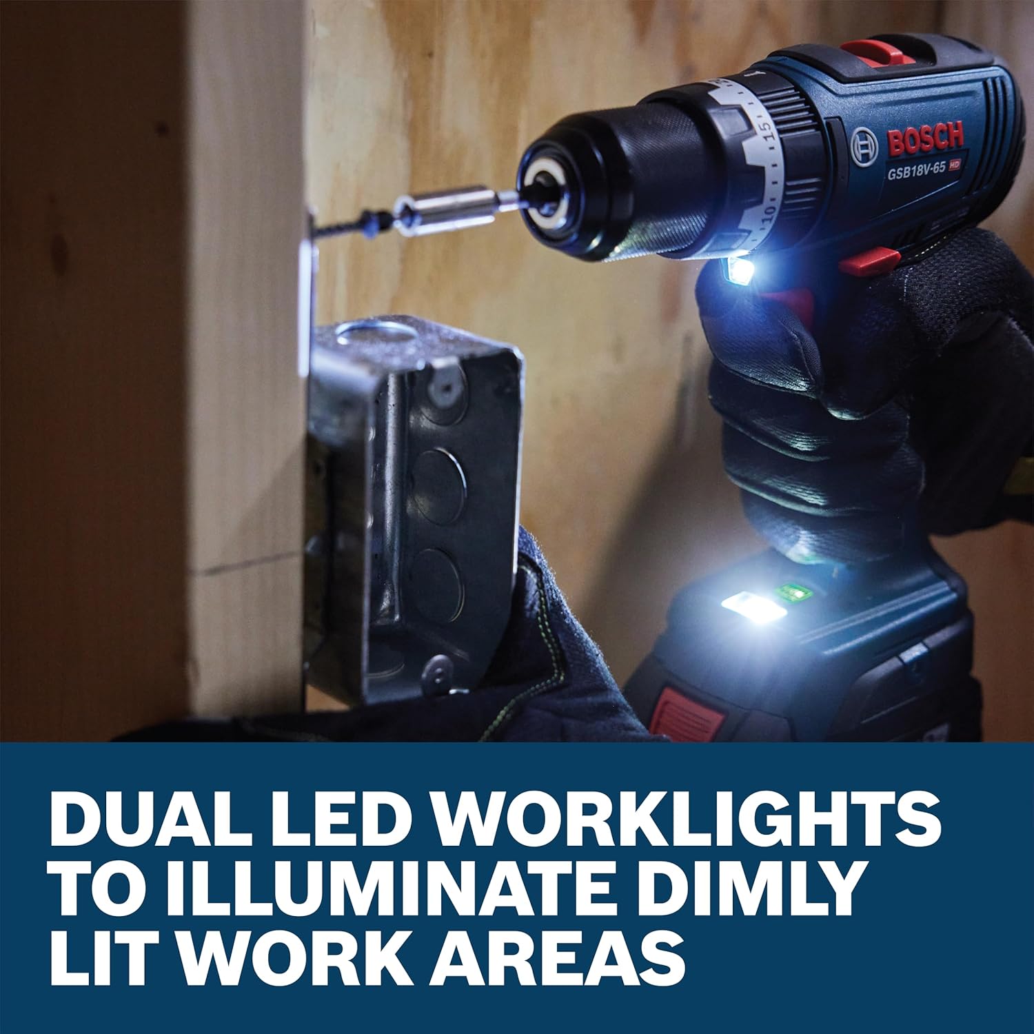 BOSCH GSB18V-65B12 1 2 In. Brushless Hammer Drill Driver Kit - 575 In.-Lbs. Max Torque, Switchable KickBack Control, Rapid Mode Selector, Dual LED Worklights, Battery and Charger Kit Included8