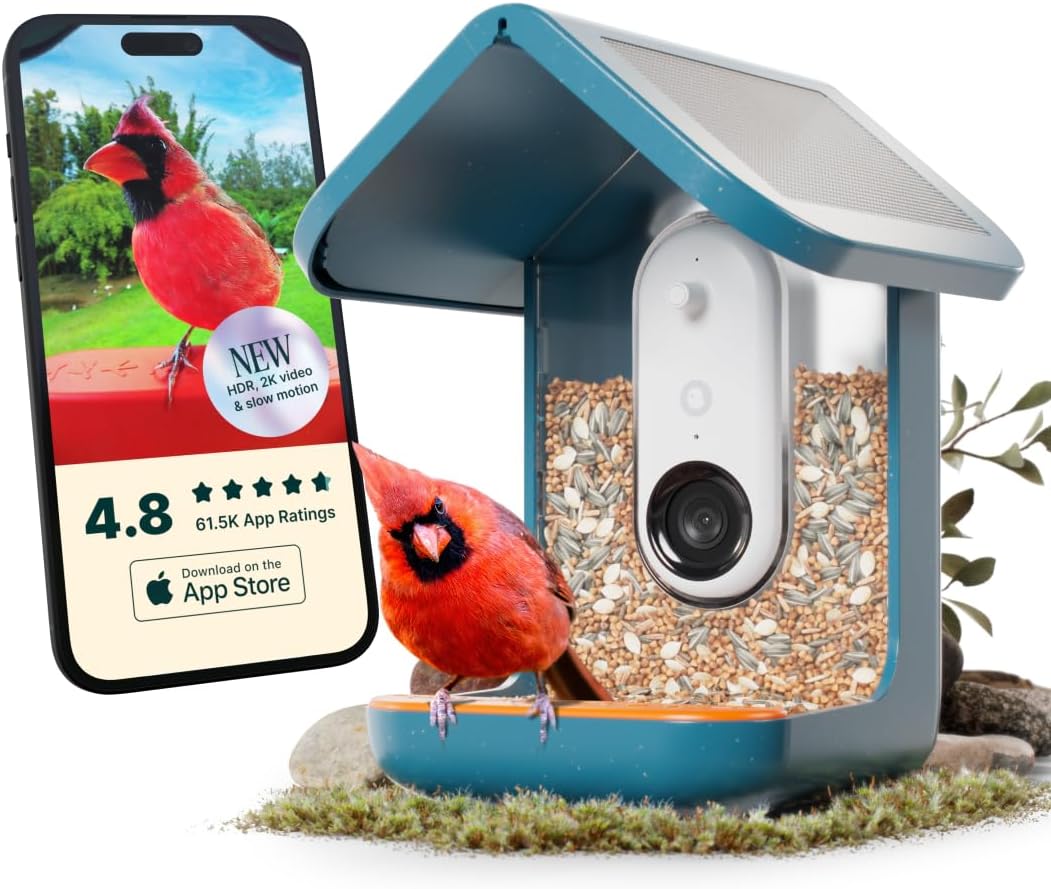Bird Buddy PRO Solar Smart Bird Feeder with Camera - AI Bird Species Identification, 5MP Photos, 2K HD Video Live Stream Camera, Slow-Motion Video, 2.6in Focus - Blue Solar Bird Buddy PRO Solar Smart Bird Feeder with Camera - AI Bird Species Identification, 5MP Photos, 2K HD Video Live Stream Camera, Slow-Motion Video, 2.6in Focus - Blue Solar