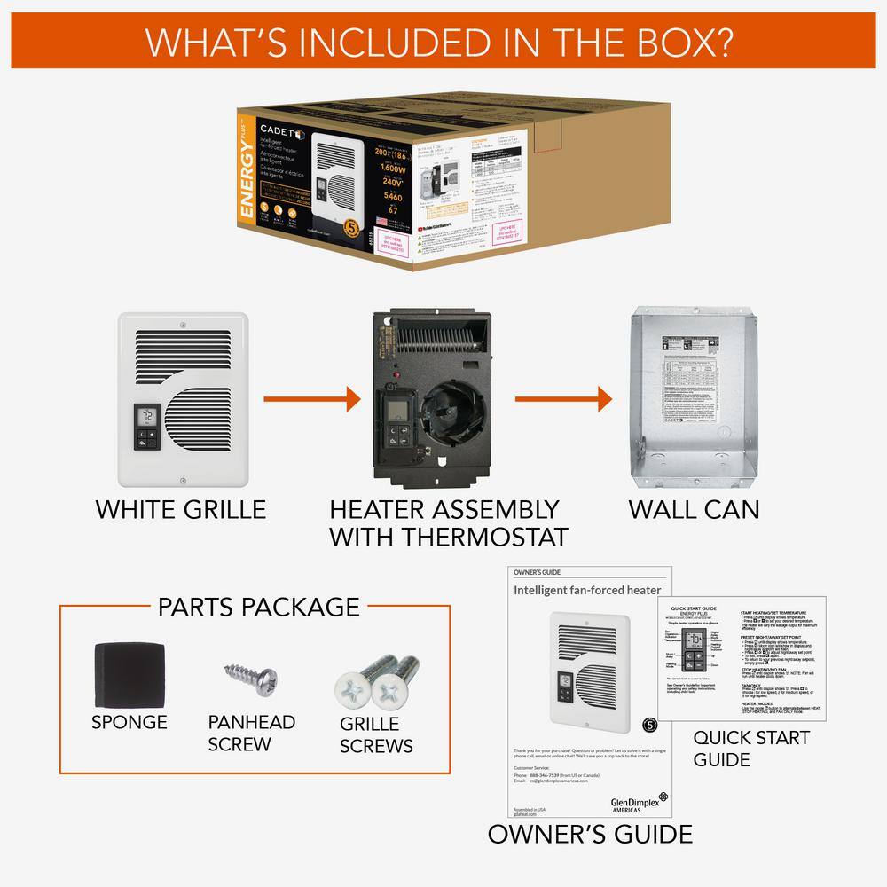 Cadet CEC163TW 240 208 120-volt 1,600 1,500 1,000-watt Energy Plus In-wall Fan-forced Electric Heater in White with Digital Thermostat11