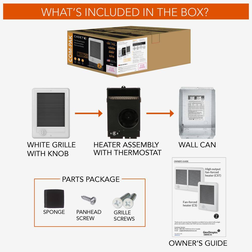 Cadet CSC151TW 120-volt 1,500-watt Com-Pak In-wall Fan-forced Electric Heater in White with Thermostat18