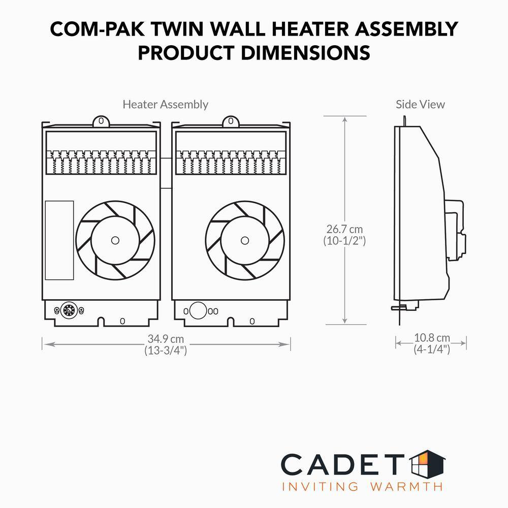 Cadet CST402T 240 208-volt 4,000 3,000-watt Com-Pak Twin In-wall Fan-forced Replacement Electric Heater Assembly with Thermostat6