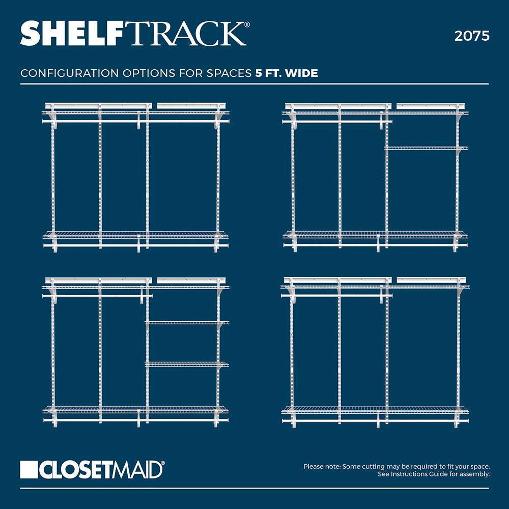 ClosetMaid 2075 ShelfTrack 49 - 96 in. W White Reach-In Wall Mount 3-Shelf Wire Closet System Organizer Kit12