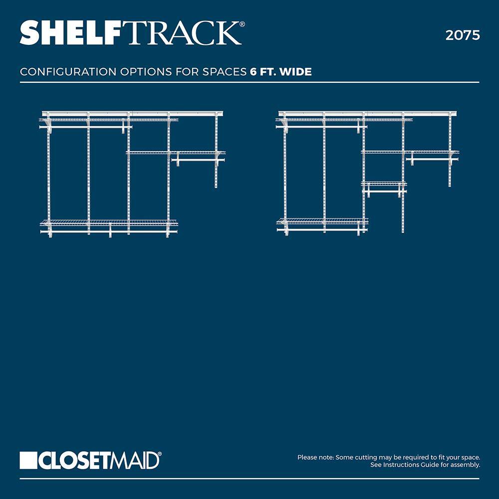 ClosetMaid 2075 ShelfTrack 49 - 96 in. W White Reach-In Wall Mount 3-Shelf Wire Closet System Organizer Kit134