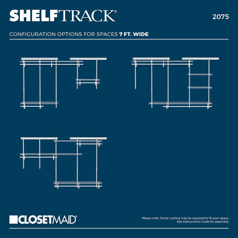 ClosetMaid 2075 ShelfTrack 49 - 96 in. W White Reach-In Wall Mount 3-Shelf Wire Closet System Organizer Kit16
