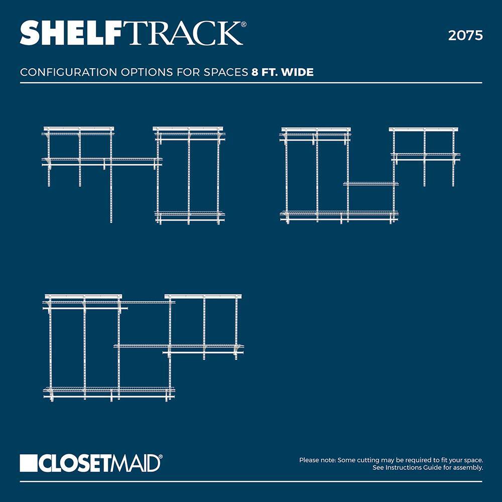 ClosetMaid 2075 ShelfTrack 49 - 96 in. W White Reach-In Wall Mount 3-Shelf Wire Closet System Organizer Kit8