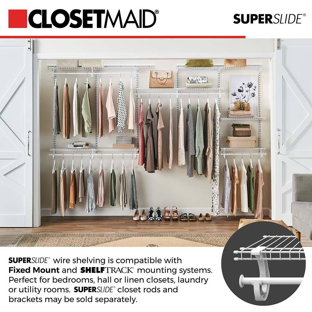 ClosetMaid 2087 ShelfTrack 48 in. W White Reach-In Wall Mount 2-Shelf Wire Closet System Organizer Kit0