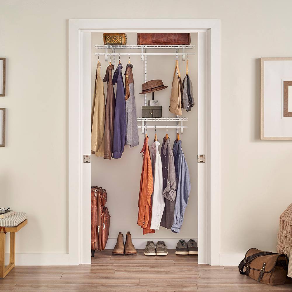 ClosetMaid 2087 ShelfTrack 48 in. W White Reach-In Wall Mount 2-Shelf Wire Closet System Organizer Kit1