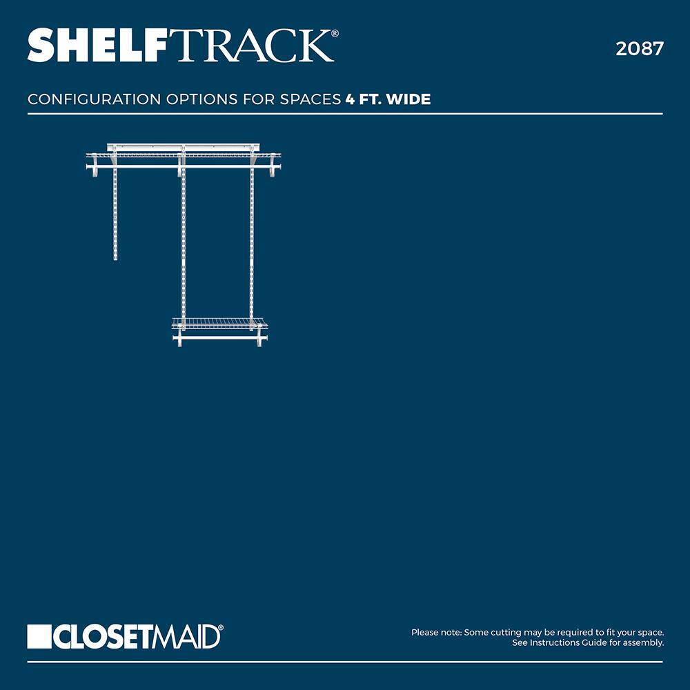 ClosetMaid 2087 ShelfTrack 48 in. W White Reach-In Wall Mount 2-Shelf Wire Closet System Organizer Kit12